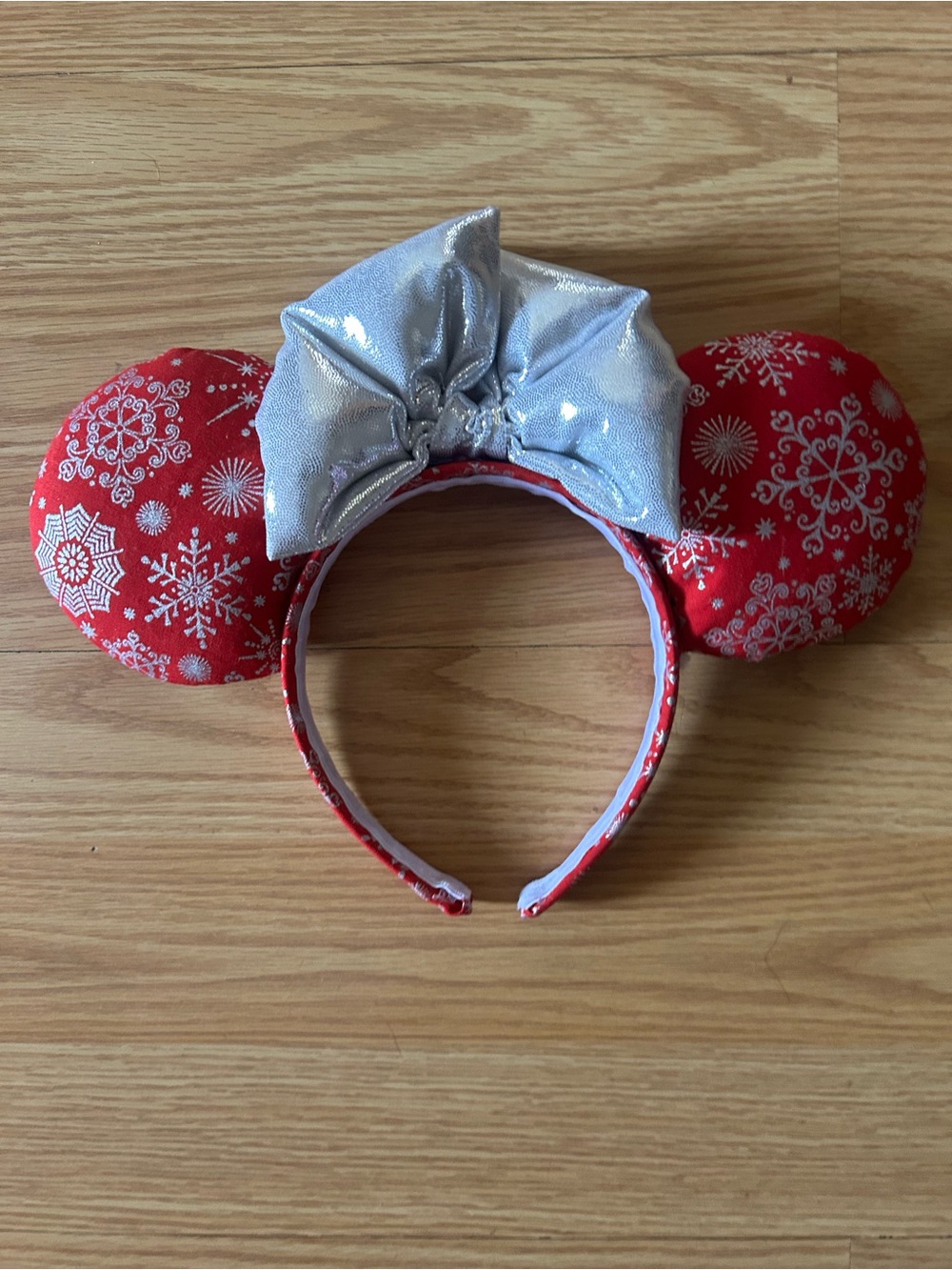 metallic red and white snowflakes with  Winter festival Disneyland headband